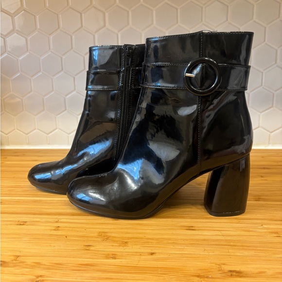Black Heeled Boots with Strap Detail - Picture 2 of 3